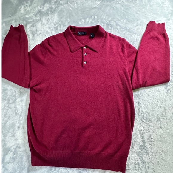 GRANT THOMAS Mens Burgundy Two Ply Pullover Cashmere Polo Sweater XL - Picture 3 of 10